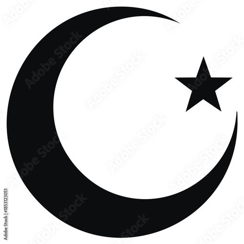 Black Crescent Moon and Star Symbol
