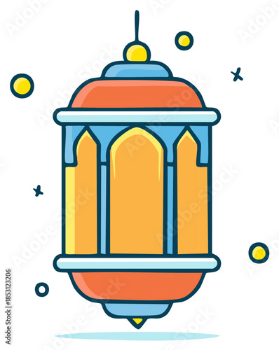 Illuminated Festive Islamic Lantern with Decorative Elements and Stars