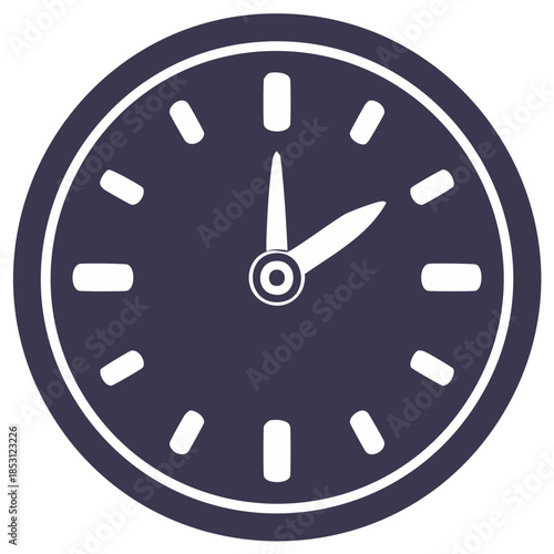 Minimalist analog clock icon with white hour and minute hands on a dark face representing time and punctuality