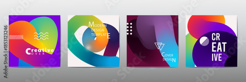 Set of four modern abstract colorful graphic covers