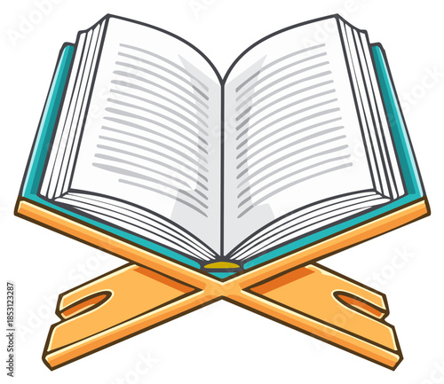 open book on wooden stand, cartoon style clip art preview