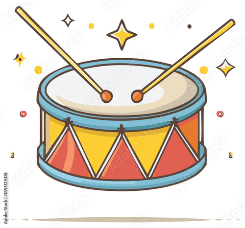 Playful vibrant toy drum with percussion sticks and sparkling joy for children's music