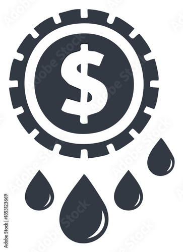 Dollar coin icon with dripping liquid representing financial loss or currency devaluation