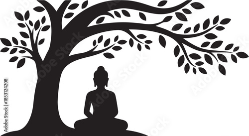 Silhouette of a man and woman meditating on a tree in yoga pose