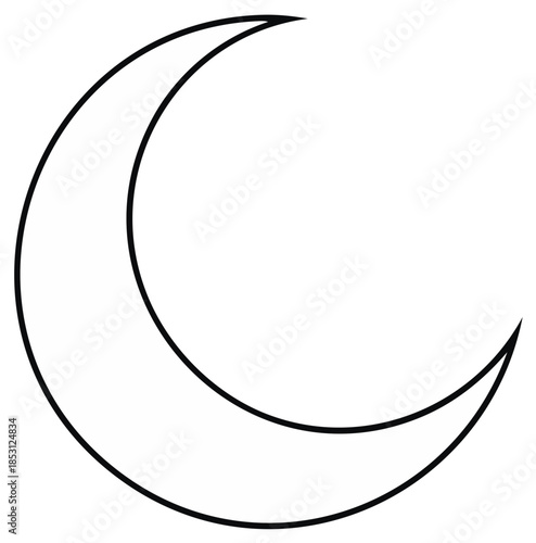 Crescent moon outline, isolated symbol, simple vector illustration on white background.