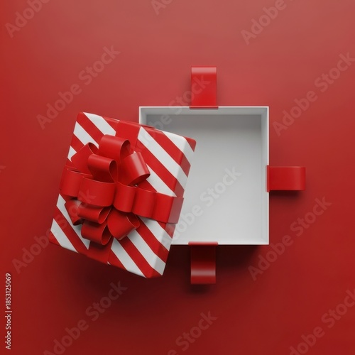 Open gift box with red bow