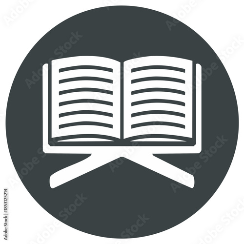 Open Book on Stand Icon Inside Dark Circle Graphic Illustration