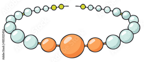 Elegant cartoon necklace with colorful pearls and orange gemstone beads illustration