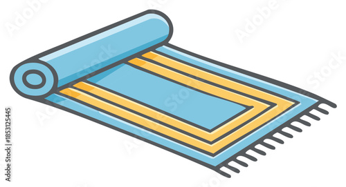 Blue and Yellow Patterned Carpet Partially Rolled Up Illustration Graphic Art
