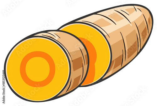 Sliced Turmeric Root Vector Illustration, Herbal Medicine Ingredient, Organic Healthy Food