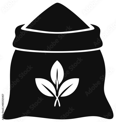 Sack of Product with Leaf Design Icon Illustration Silhouette