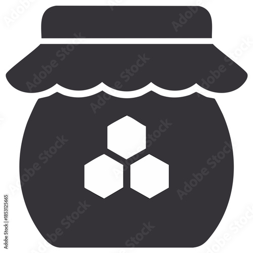 Jar of Honey with Honeycomb Symbol Illustration, Black and White, Isolated