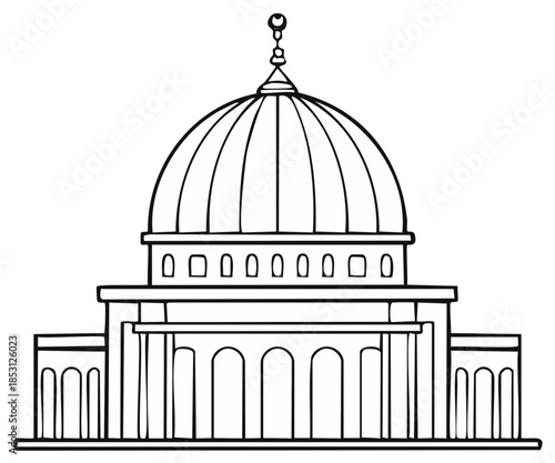 Simple Line Art of a Dome Building with Arches and a Crescent Finial