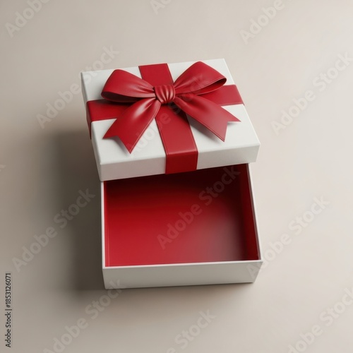 Open gift box with red bow