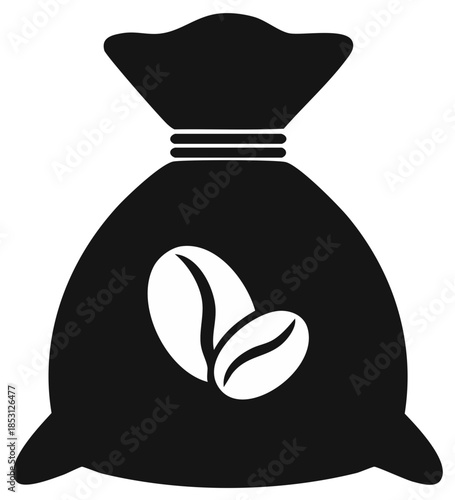 Coffee beans bag, vector illustration. Coffee shop, roasted coffee bean icon, cafe