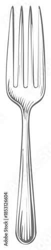 Sketch of a four-tined fork with a curved handle and decorative shading