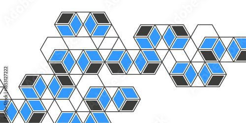 Linear geometric drawing. Abstract white background from cubes and lines. Vector illustration.
