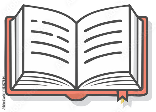 Open Book Illustration with Bookmark Revealing Blank Pages for Reading and Writing, Learning, and Knowledge