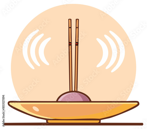 Stylized illustration of aromatic incense sticks burning in a holder radiating a peaceful scent