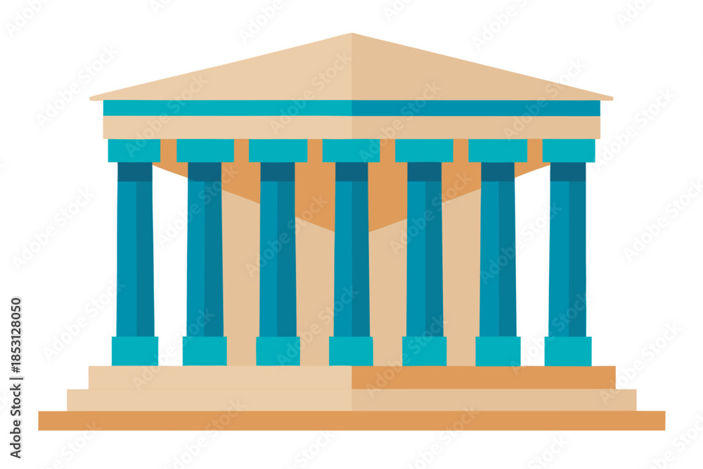 Fototapeta premium Flat Vector Parthenon Ruins Illustration from a Top-Down Aerial Perspective, Archaeological Site Plan