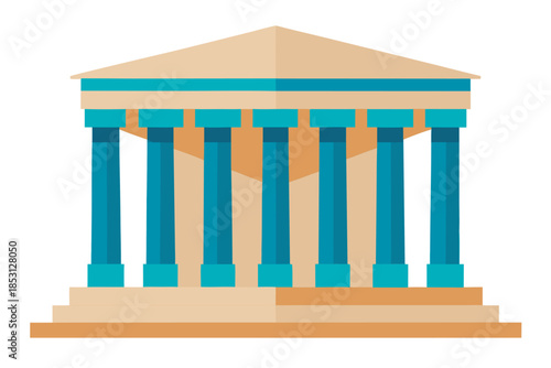 Flat Vector Parthenon Ruins Illustration from a Top-Down Aerial Perspective, Archaeological Site Plan