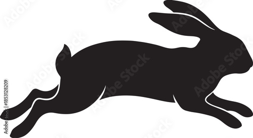 black silhouette of rabbit jumping on white background, vector.