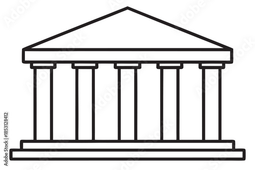Fine Line Drawing Vector Illustration of the Parthenon Pediment and Columns, Showcasing Intricate Details