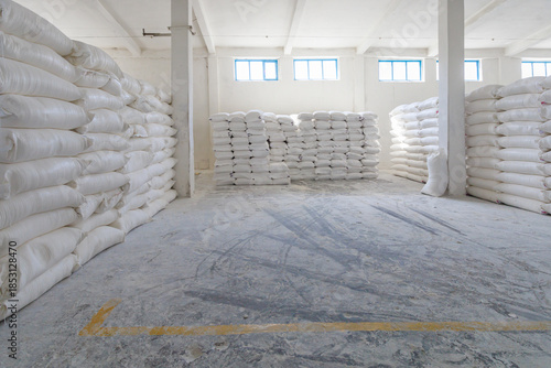 Photography A large flour warehouse at a modern bread production facility.