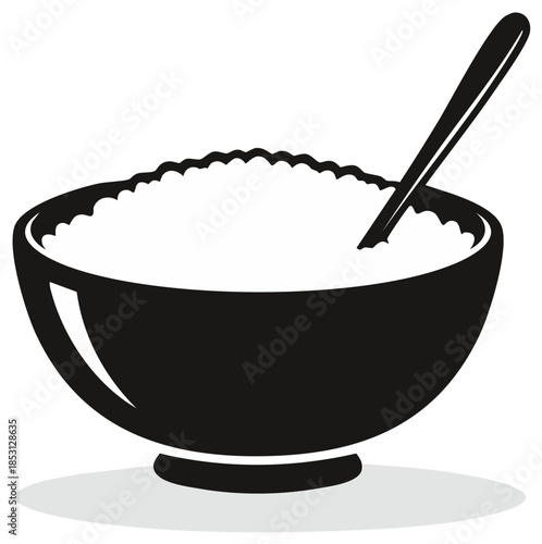 Bowl of food with spoon illustration.