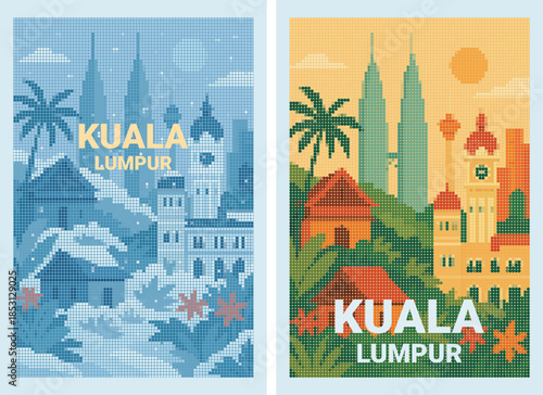 Kuala Lumpur Malaysia Travel Halftone Poster Digital Art Poster