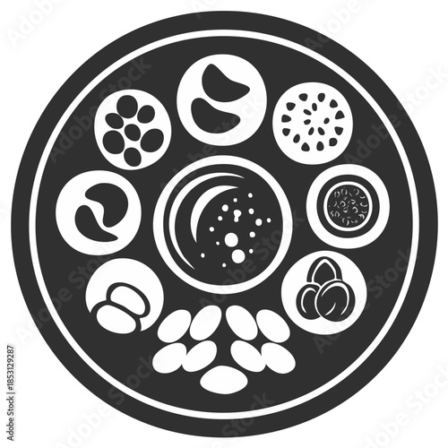 Circular arrangement of essential cooking ingredients and healthy food items vector icon
