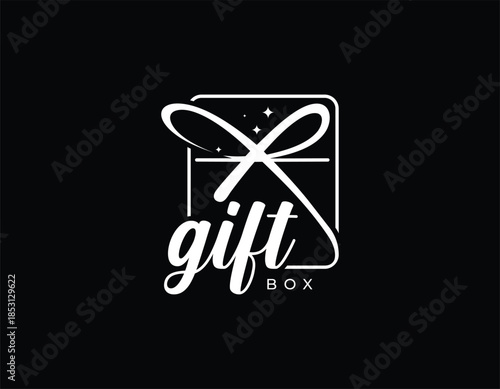 Black and white gift box initial vector logo design, gift box with ribbon logo design, gift ribbon vector logo design