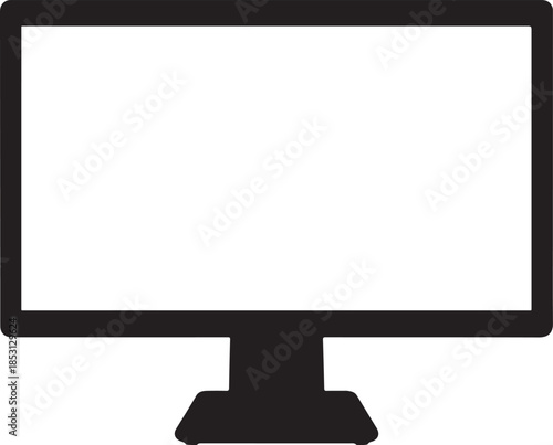 Minimalist black silhouette of a flat screen computer monitor with a blank white display on a white background