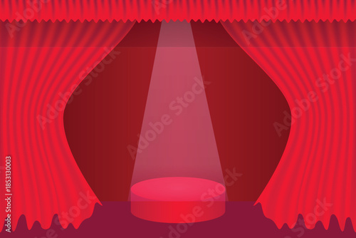 Red curtain stage editable template ideal for theater, events, presentations, and show promotions. Elegant drape design with a dramatic look, fully customizable for creative projects.