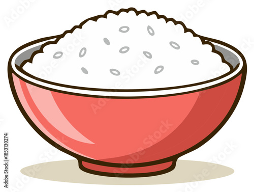 Cartoon illustration of a red bowl filled with white steamed rice