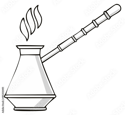 Traditional Ottoman Style Coffee Pot with Steam Illustration Graphic Artwork