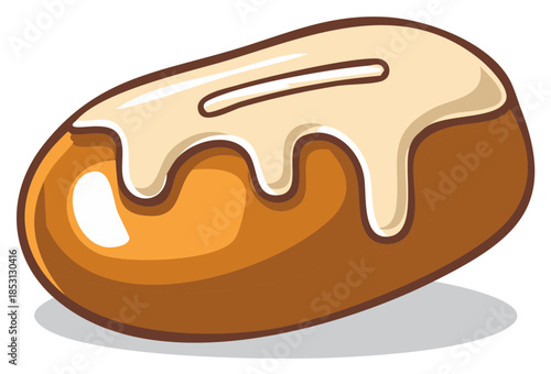 Stylized cartoon donut with creamy icing and rich brown dough