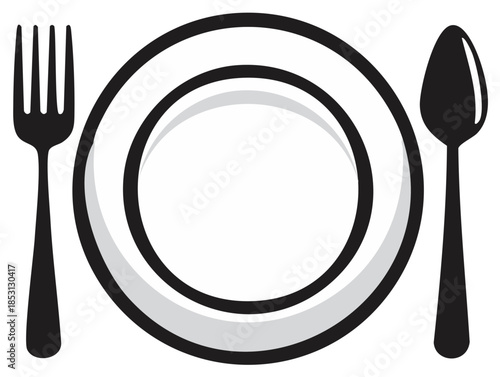 Empty plate with fork and spoon food serving flat design icon vector