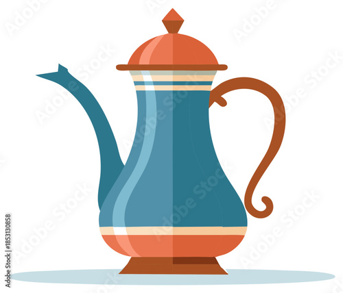 Elegant Traditional Arabic Coffee Pot or Teapot Illustration in Vibrant Blue and Orange Flat Vector Style