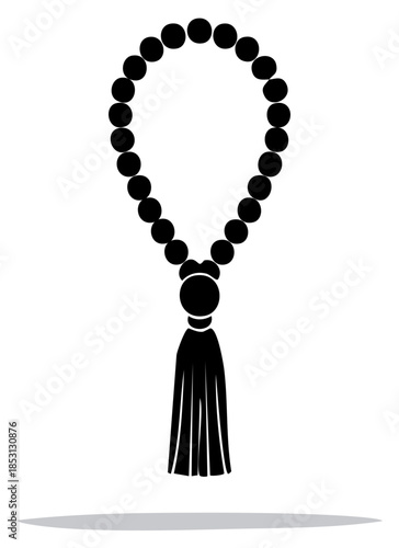 Black prayer beads with tassel Islamic religious symbol icon