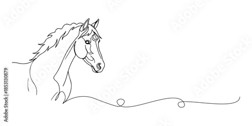 Continuous one line of a  noble horse with subtle lunar elements, modern minimalist aesthetic, international cultural appeal, hand drawn vector illustration.