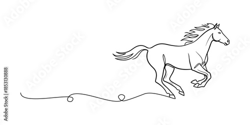 Continuous one line of a running horse representing lunar zodiac horse, timeless Asian-inspired symbolism, hand drawn vector illustration.
