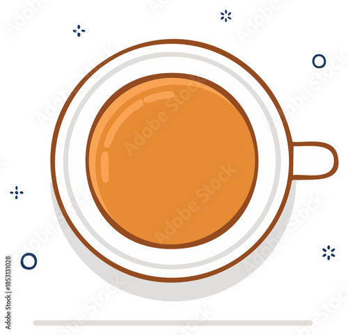 Minimalist top view illustration of a warm comforting beverage in a clean white mug