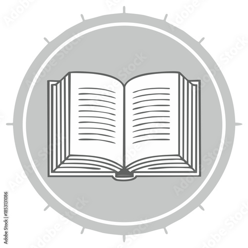 Simple vector icon of an open book in a circle representing knowledge and study time