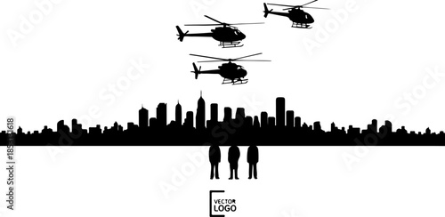 Urban Rescue Helicopter Skyline Silhouette Logo Design