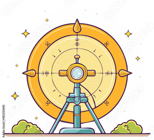 Stylized Nautical Compass With Stars And Greenery On White