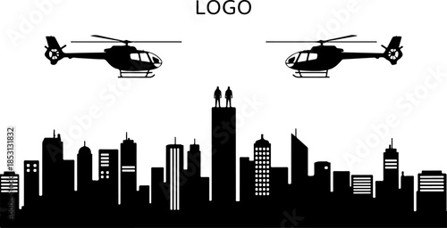 Urban Rescue Helicopter Skyline Silhouette Logo Design