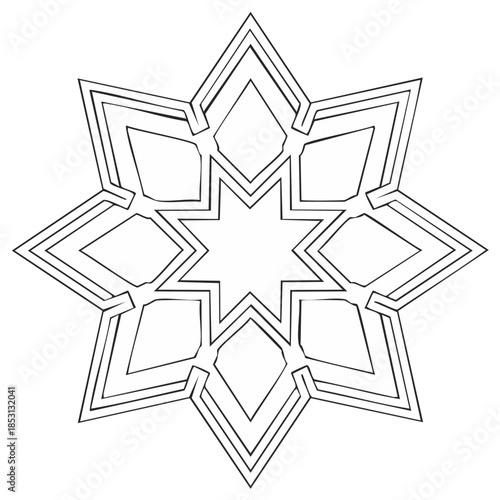 Intricate Symmetrical Eight Point Star Geometric Line Art Pattern Design