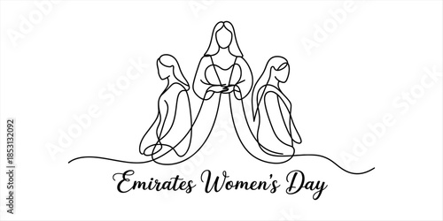Minimalist continuous line art drawing of three women for emirates women's day celebration Vector, illustration