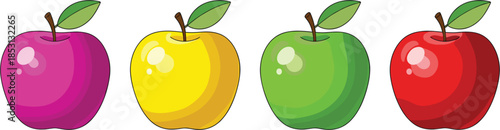 Colorful Apple Vector Set Collection with Pink Yellow Green and Red Fruits Isolated on White Background for Organic Food Graphic Design